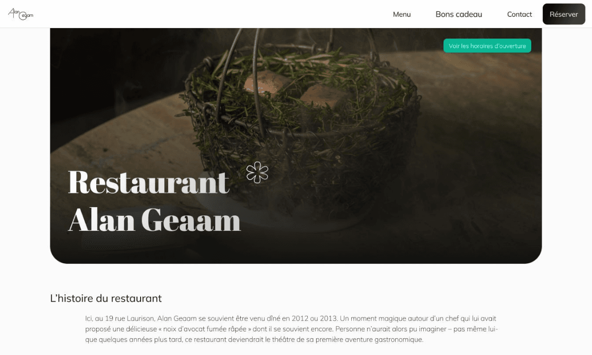 Alan Geaam restaurants: website conception